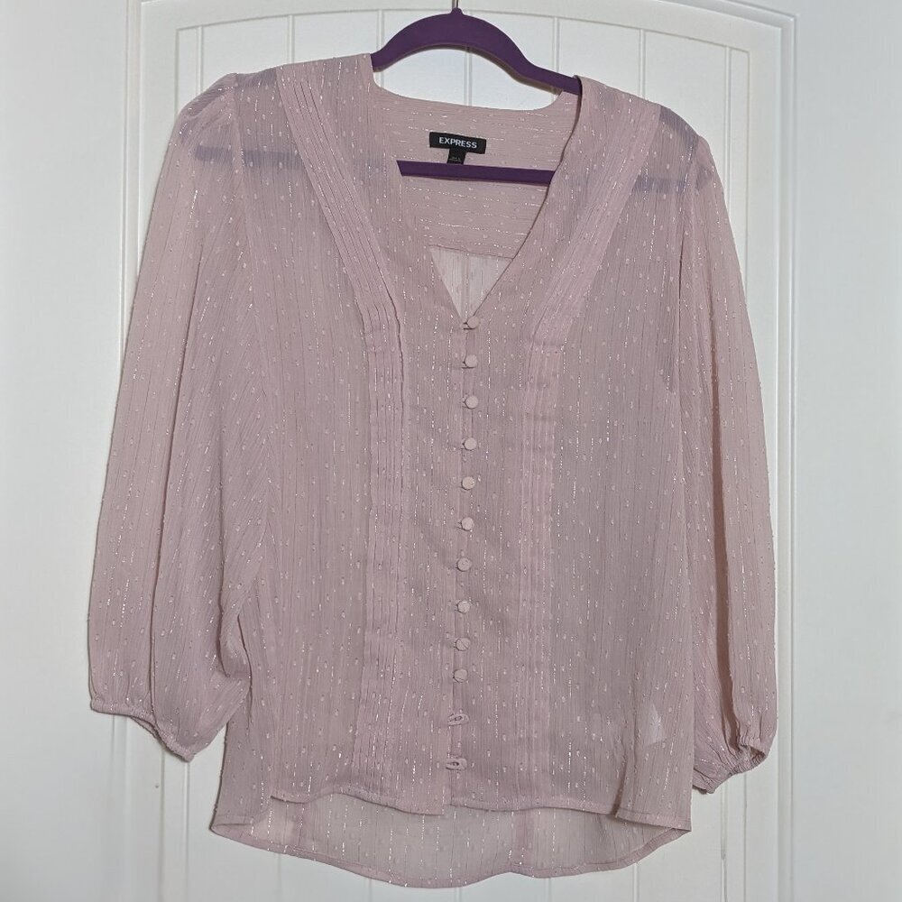 NWOT Express Metallic Pleated Button Front Shirt (Medium)